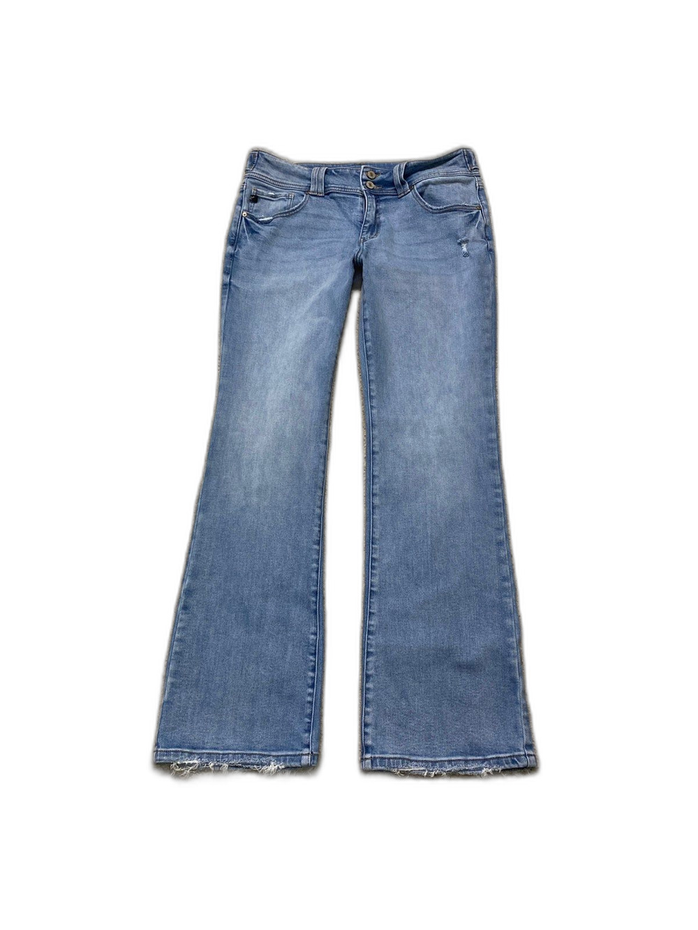 Kancan High Rise Double Button Lightly Distressed Boot Cut Stretch Jeans Size 31